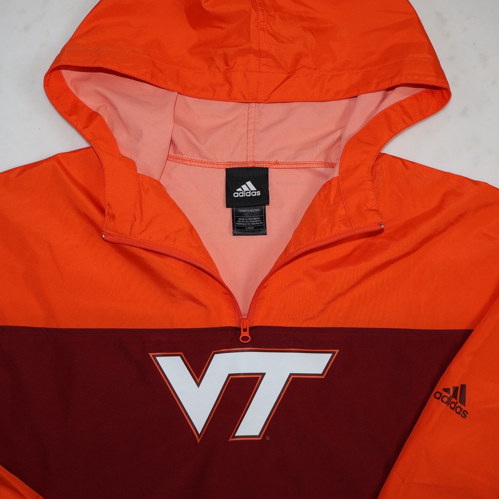 Adidas Virginia Tech Hokies Mens Large Orange Maroon Half Zip Windbreaker Jacket